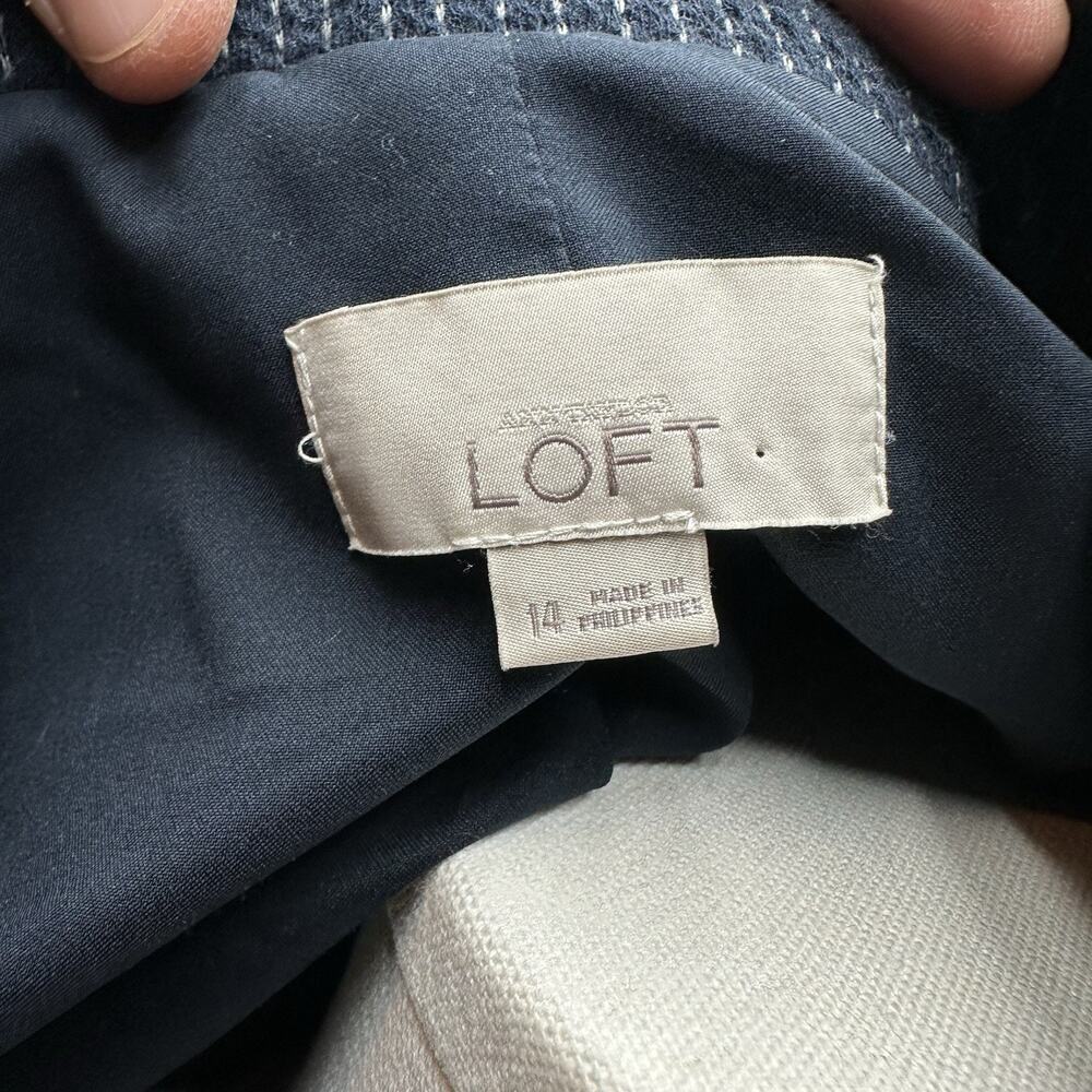 LOFT Textured Blazer Size 14 Navy Blue Career Office Preppy Academia Chic Basic - Picture 10 of 12